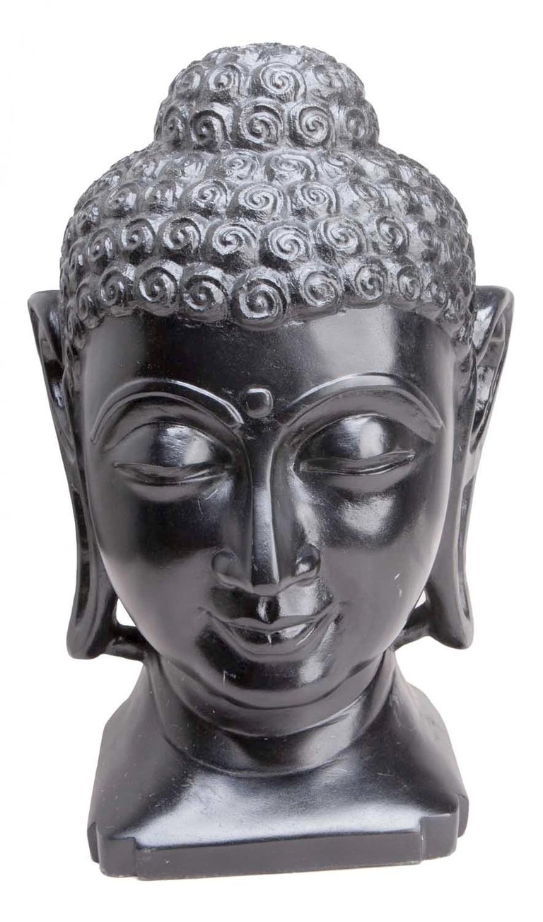 Luminous Hand Carved Makrana Marble Black Buddha Head from Agra India