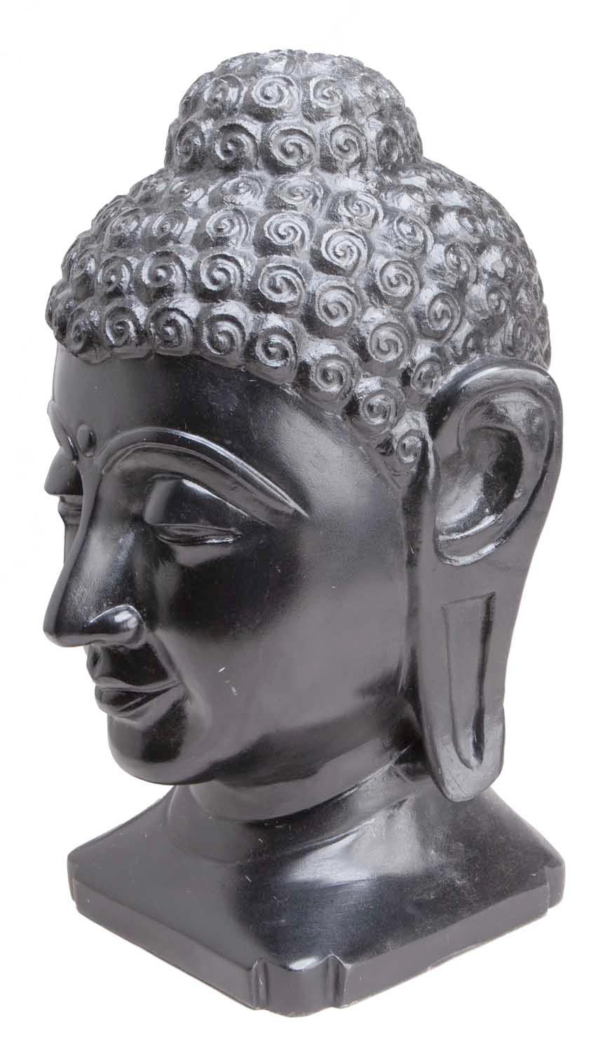 Luminous Hand Carved Makrana Marble Black Buddha Head from Agra India In Excellent Condition For Sale In Asheville, NC
