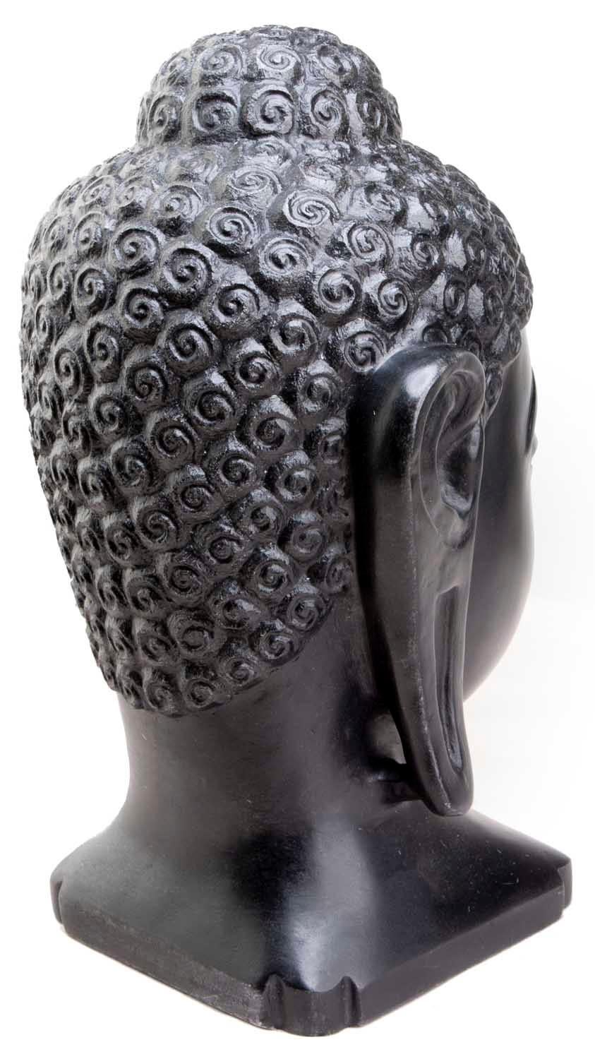 Luminous Hand Carved Makrana Marble Black Buddha Head from Agra India For Sale 3