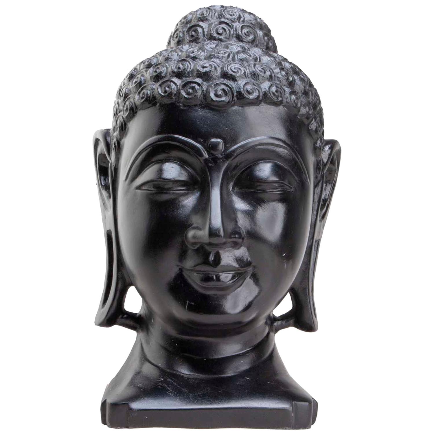 Luminous Hand Carved Makrana Marble Black Buddha Head from Agra India For Sale