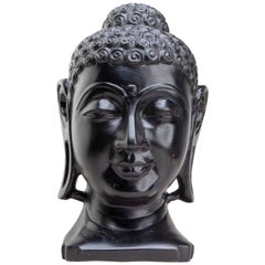 Tête de Bouddha lumineuse en marbre noir Makrana sculpté à la main d'Agra, Inde