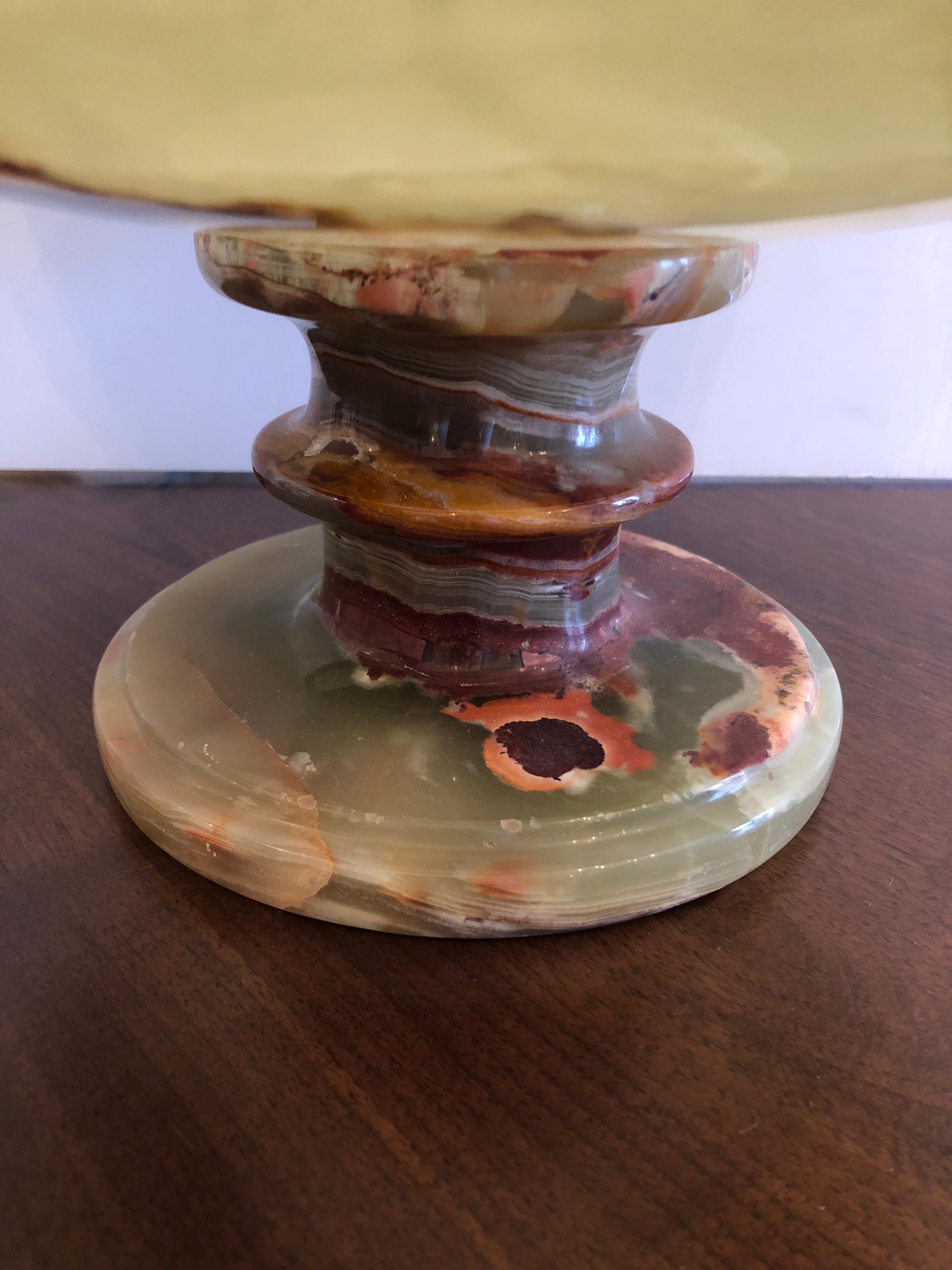 Luminous Large Onyx Marble Center Bowl Compote Tazza In Excellent Condition In Hopewell, NJ