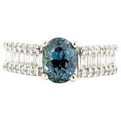 Luminous Montana Sapphire & Diamond Ring in 14k White Gold- GIA 2235218253