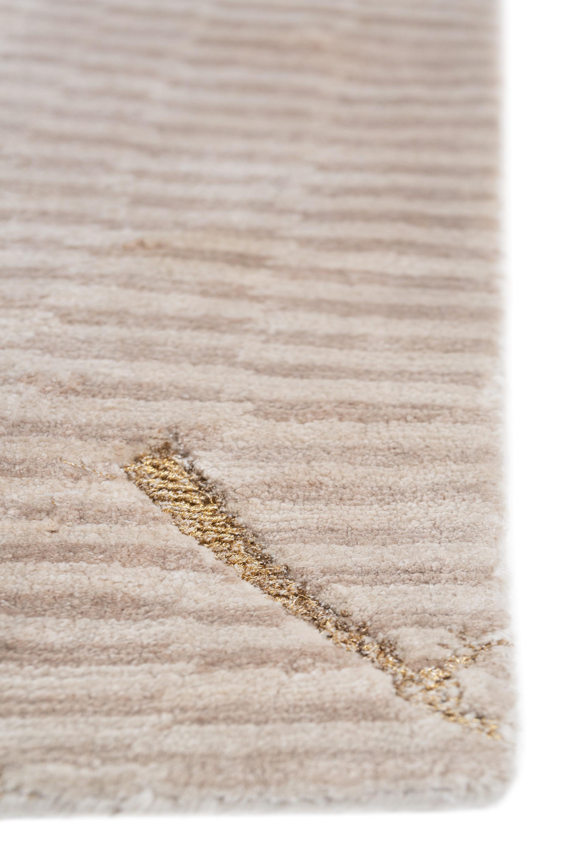 Luminous Mosaic White Sand Marble Handgeknüpfter Teppich (Moderne) im Angebot