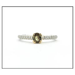 Luminous Natural Alexandrite & Diamond Ring in 18k White Gold & Yellow Gold GIA