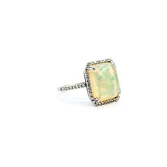 Luminous Opal & Diamond Halo Ring in 14k White Gold