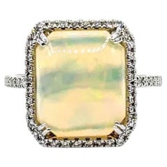 Luminous Opal & Diamond Halo Ring in 14k White Gold