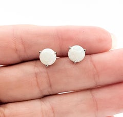Luminous Opal Stud Earrings in 14k White Gold