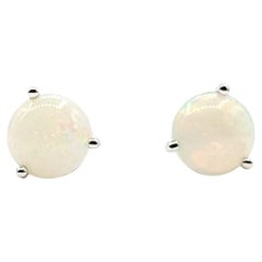 Luminous Opal Stud Earrings in 14k White Gold
