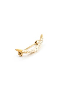 Luminous Seed Pearl Crescent Brooch in 14k Yellow Gold