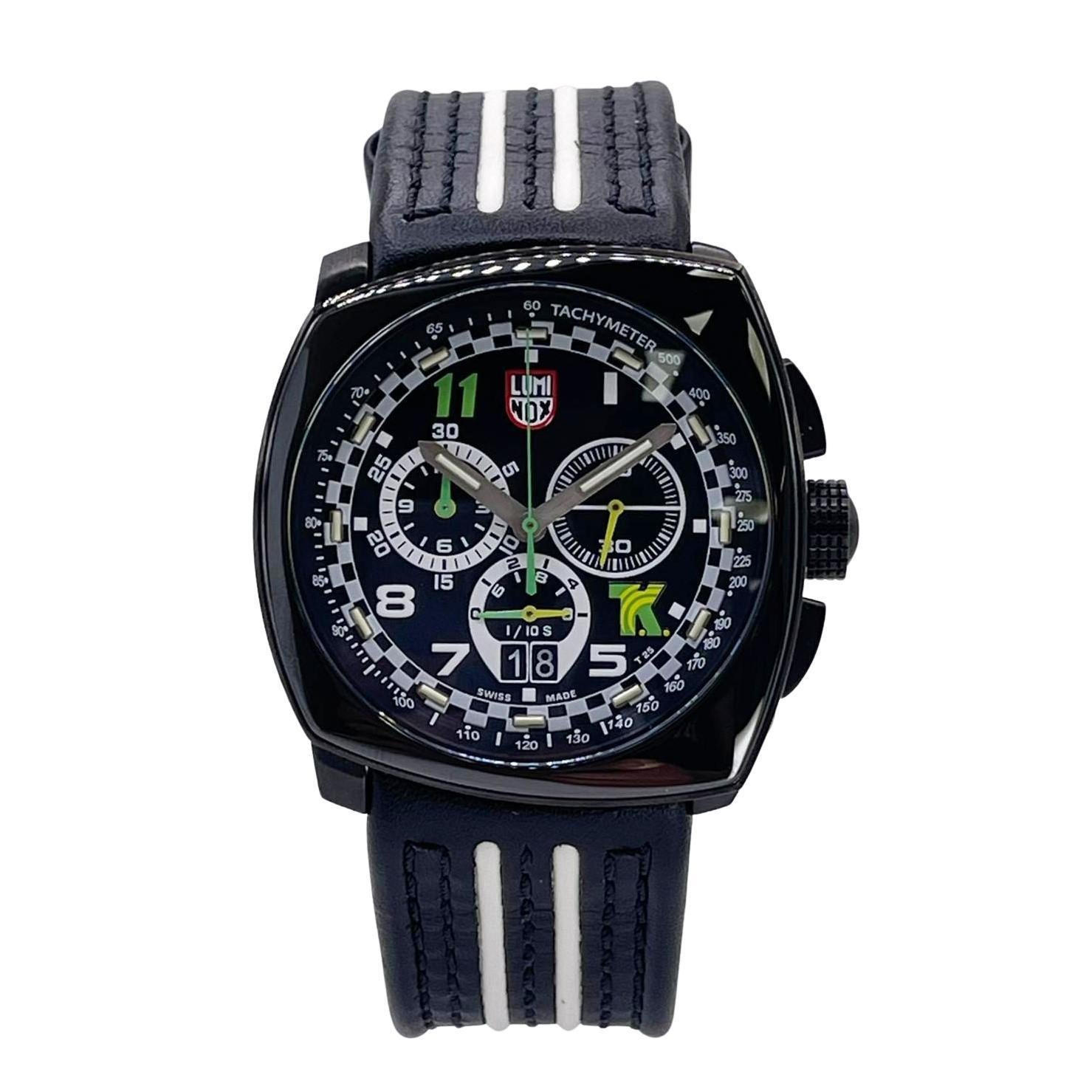 Unworn Luminox Tony Kanaan Chronograph 45mm Quartz Men's Watch XL.1142. Limited Edition of 999 Timepieces. This Beautiful Watch is Powered by Quartz (Battery) Movement and Features: Stainless Steel with Carbon Fiber, Black and White Leather Strap.
