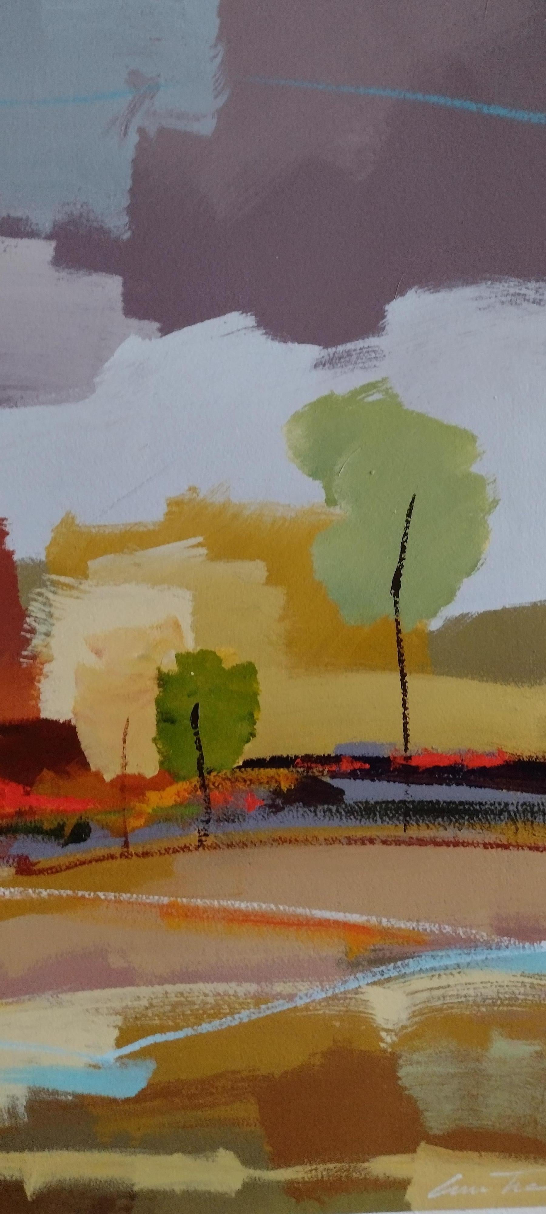 Collective Fondness II - Original Acrylic Landscape on Paper - Painting by Lun Tse 