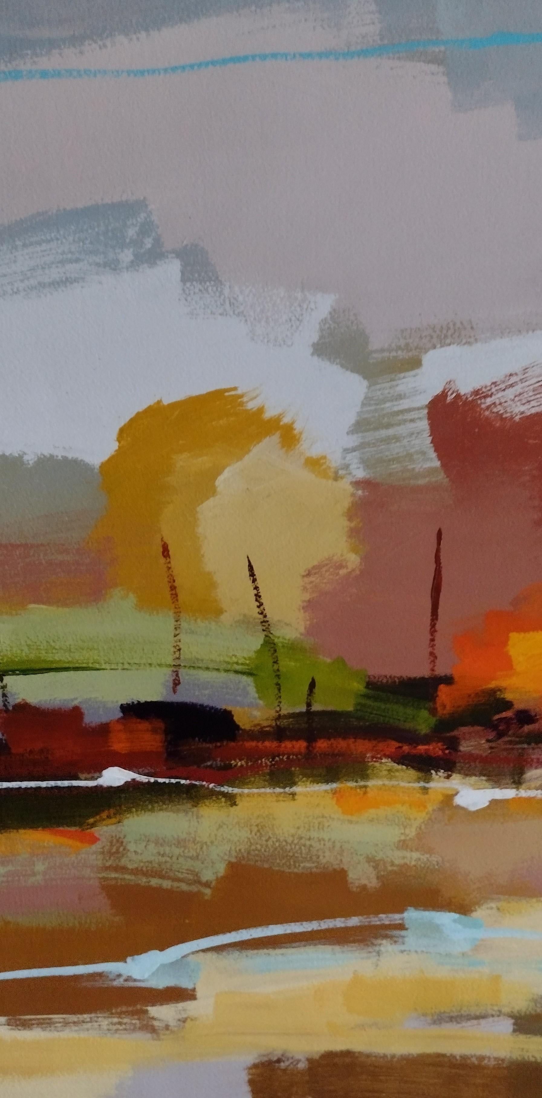Collective Fondness II - Original Acrylic Landscape on Paper - Contemporary Painting by Lun Tse 