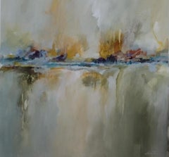 Flow - Original abstract, rich colors on soft off-white and gray background