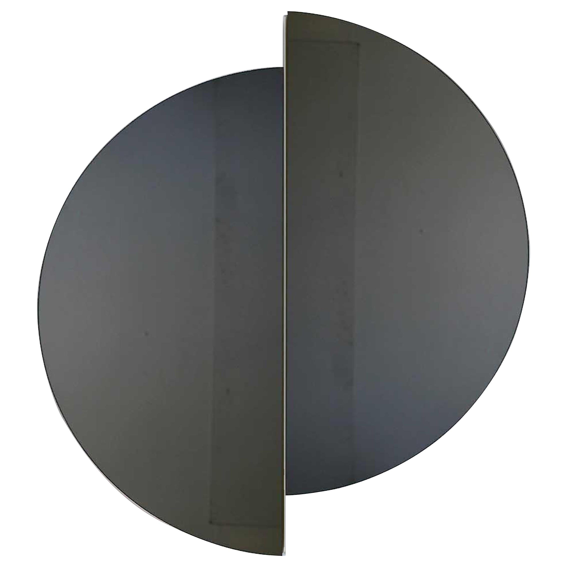 Luna™ 2 Half-Moon Pieces Black Tinted Circular Bespoke Frameless Mirror, Medium