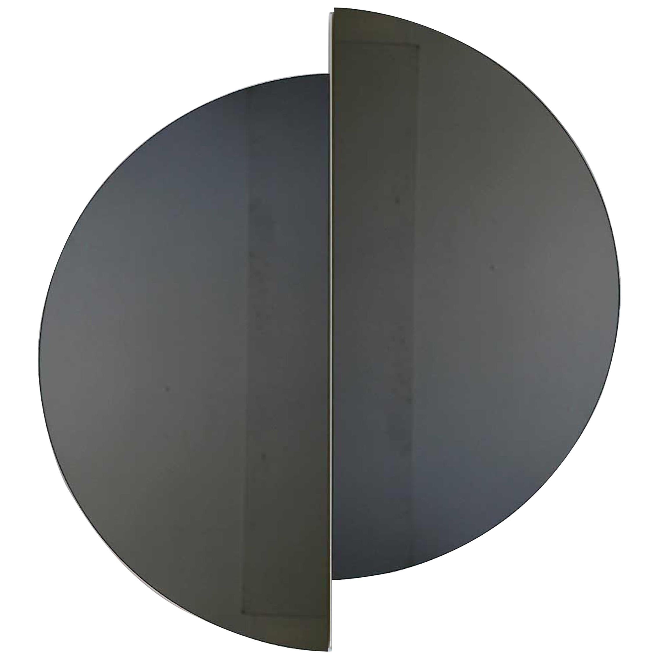 Luna™ 2 Half-Moon Pieces Black Tinted Round Frameless Modern Mirror, Oversized