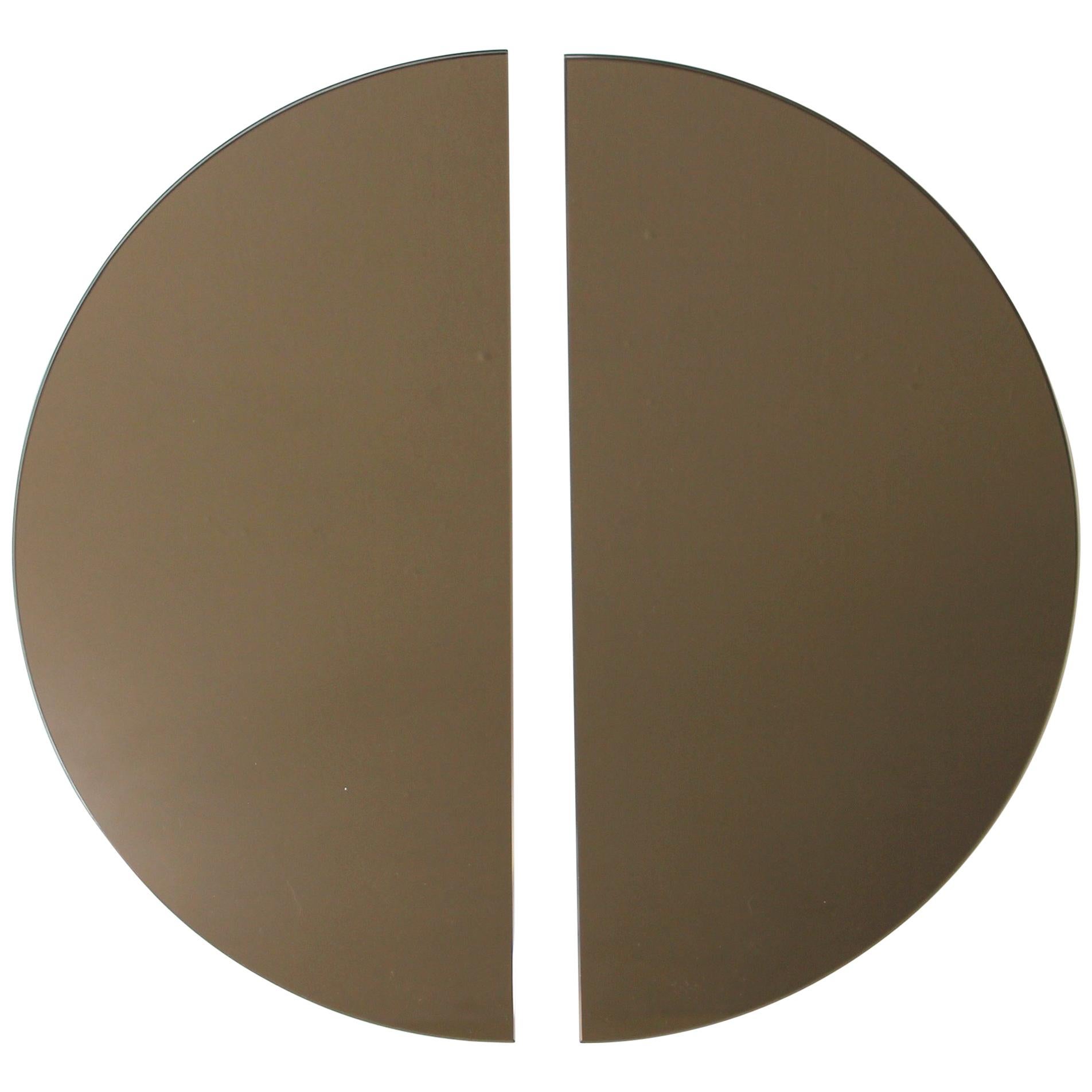 Luna™ 2 Half-Moon Pieces Bronze Tinted Round Frameless Bespoke Mirror, Medium
