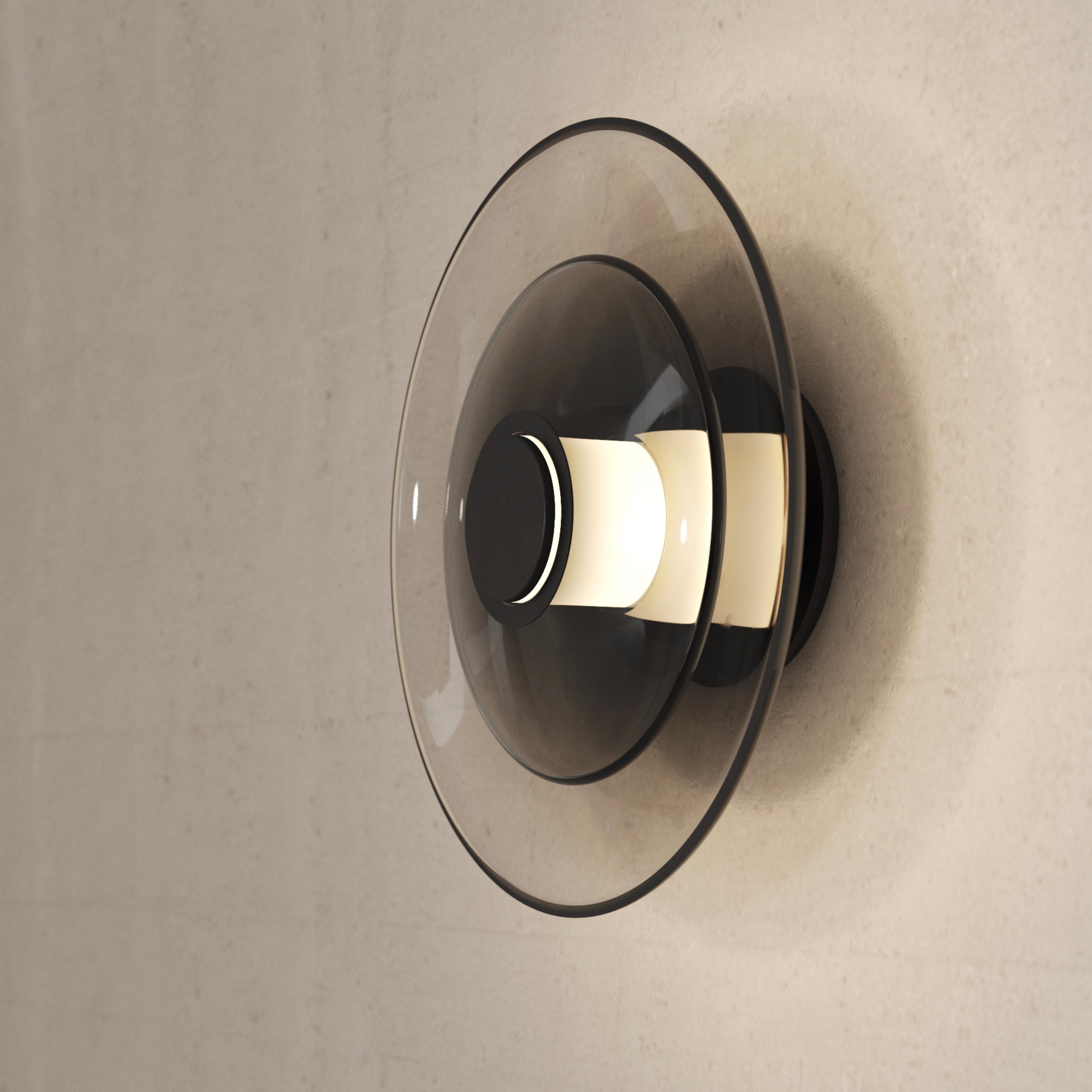 Canadian Luna A Disc Sconce in Blackened Steel For Sale