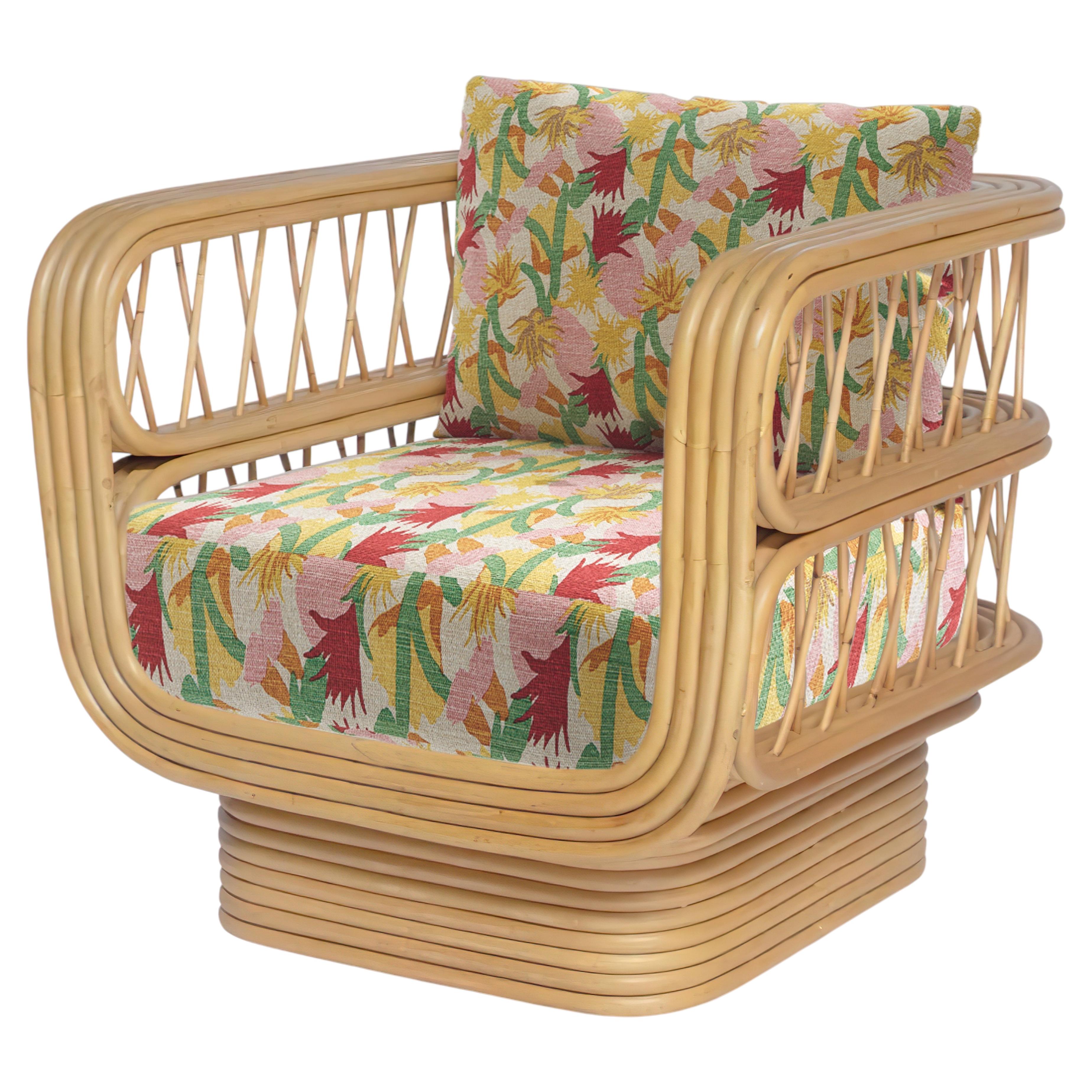Luna Armchair in Stained Rattan, Plywood and HR Foam by POPUS EDITIONS