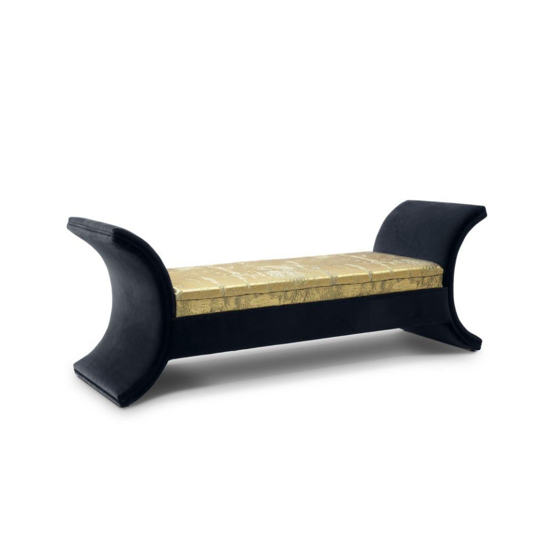 It is hard to miss that stylish radiance the glows around the Luna bench. The striking, fully upholstered design is completed by two crescent moons that serve as arms on either side of her long body. Her celestial allure will leave you searching for