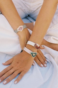 LUNA Bracelet, Green Agate with 0.39ct Diamonds, 18k Rose Gold, 3 Leather Straps