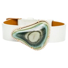 Bracelet LUNA, agate verte avec diamants 0,39 carat, or rose 18 carats, 3 bracelets en cuir