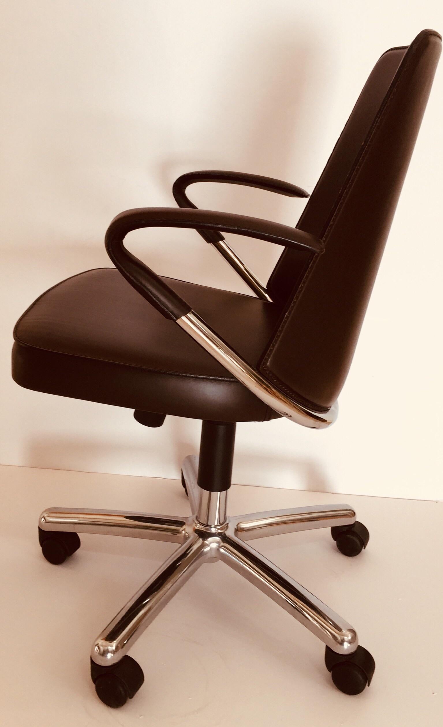 Italian Luna Brown Leather Office Chair by Martino Perego for Fasem