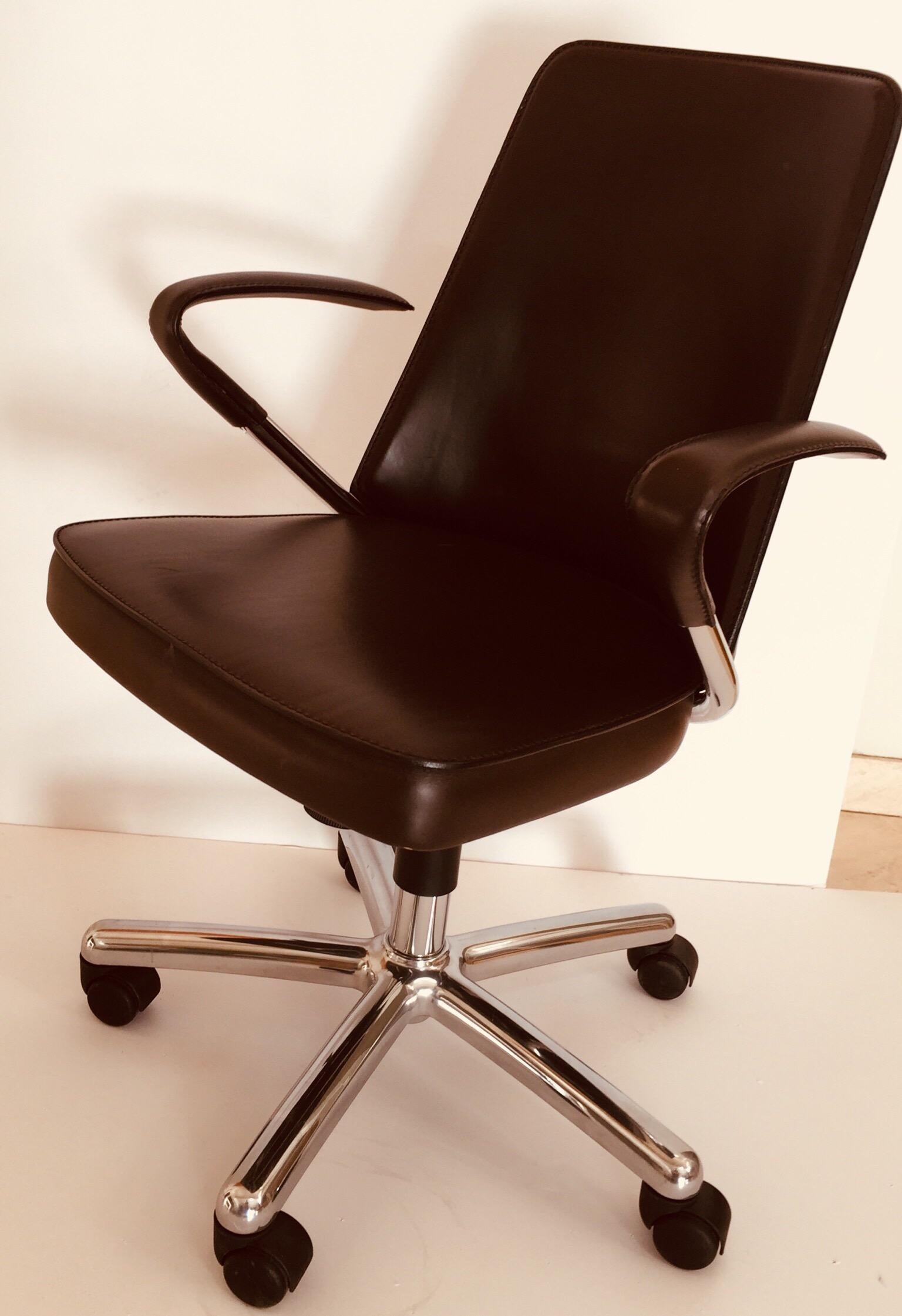Luna Brown Leather Office Chair by Martino Perego for Fasem In Good Condition In North Hollywood, CA