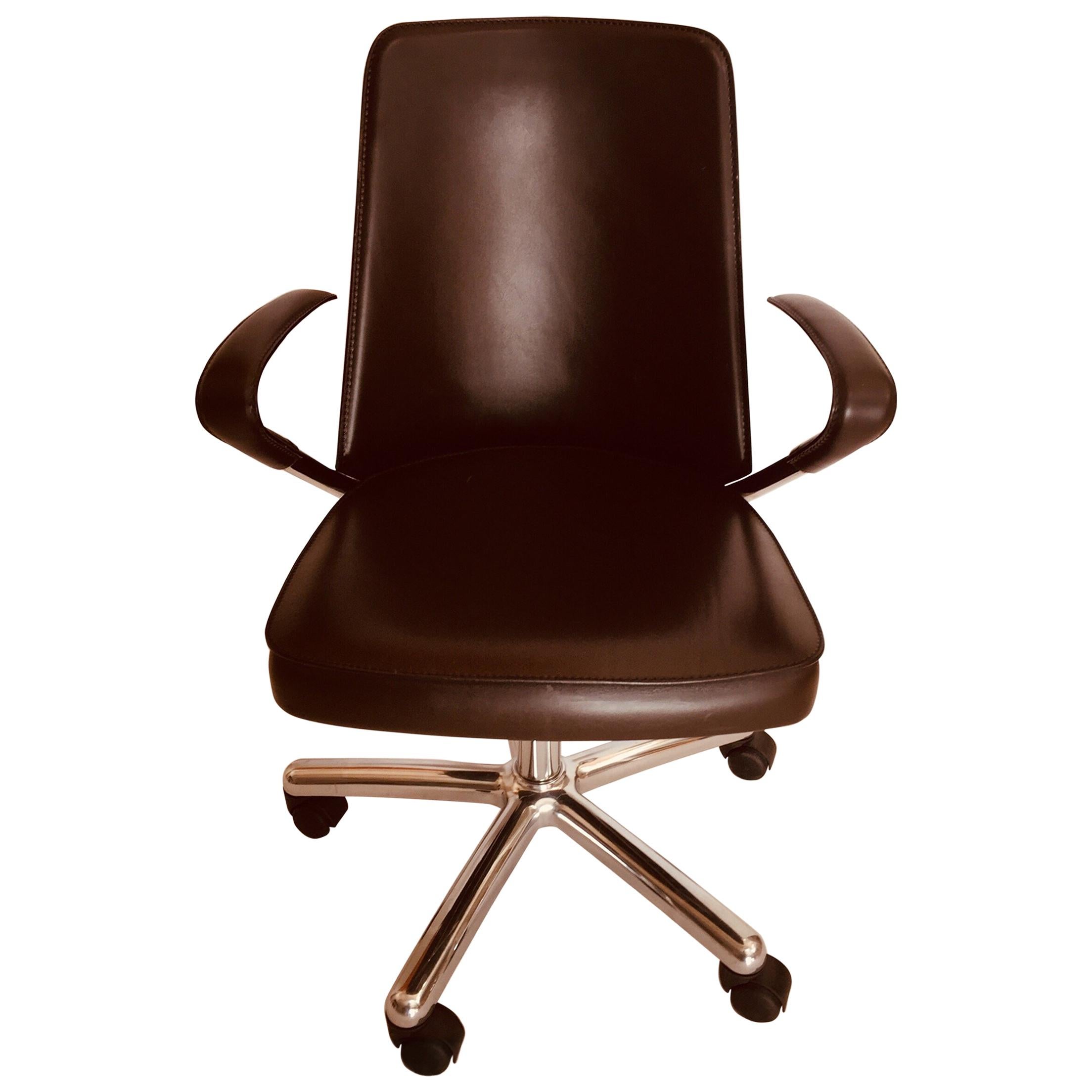 Luna Brown Leather Office Chair by Martino Perego for Fasem