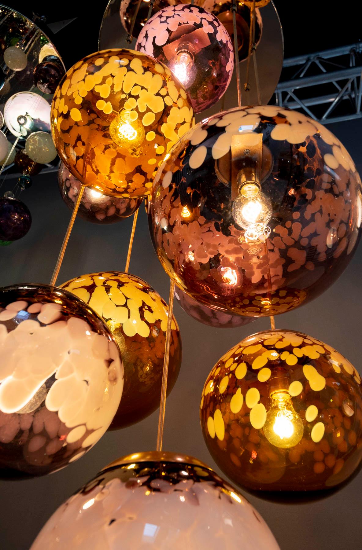 Modern Luna Chandelier by Roast Featuring Individually Blown Glass Globes For Sale