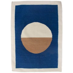 Luna Circle Blue Handwoven Modern Wool Rug, Carpet and Durrie