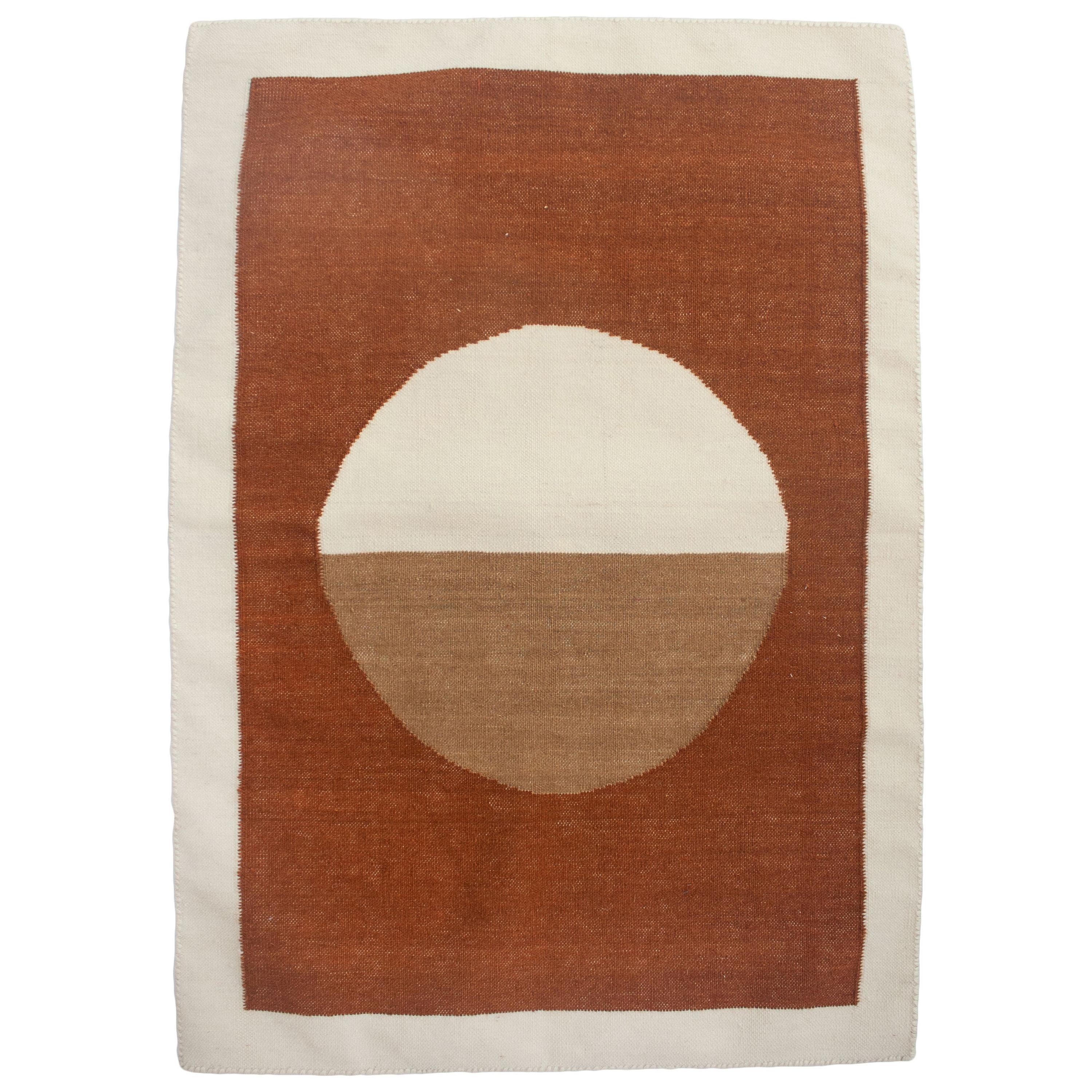 Luna Circle Ochre Handwoven Modern Wool Rug, Carpet and Durrie