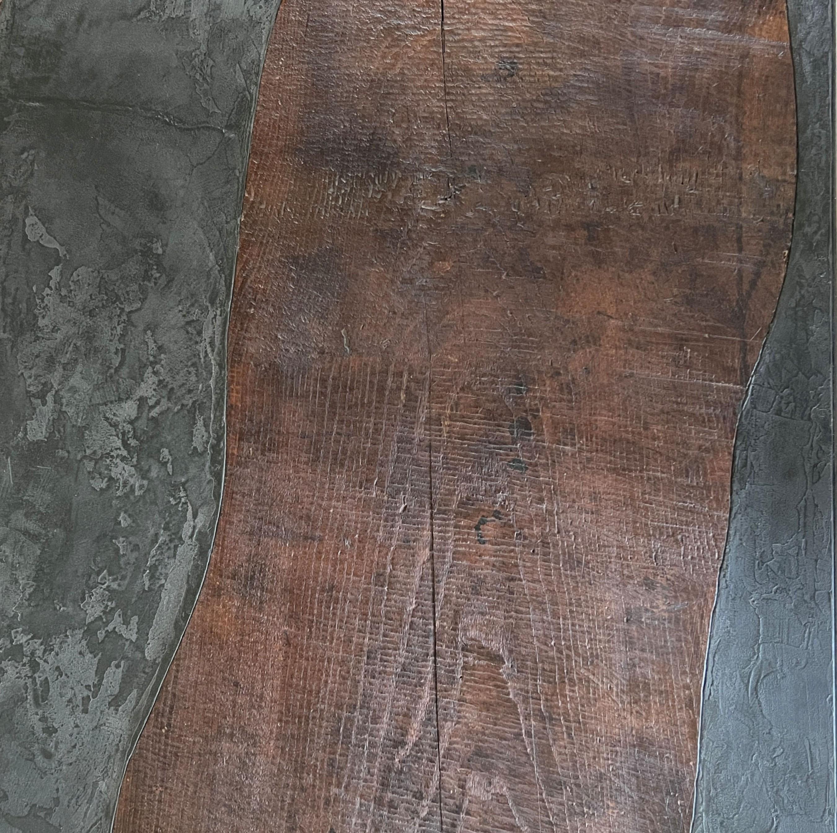 XXIe siècle et contemporain Table basse Luna en châtaignier recyclé et plâtre marbré en vente