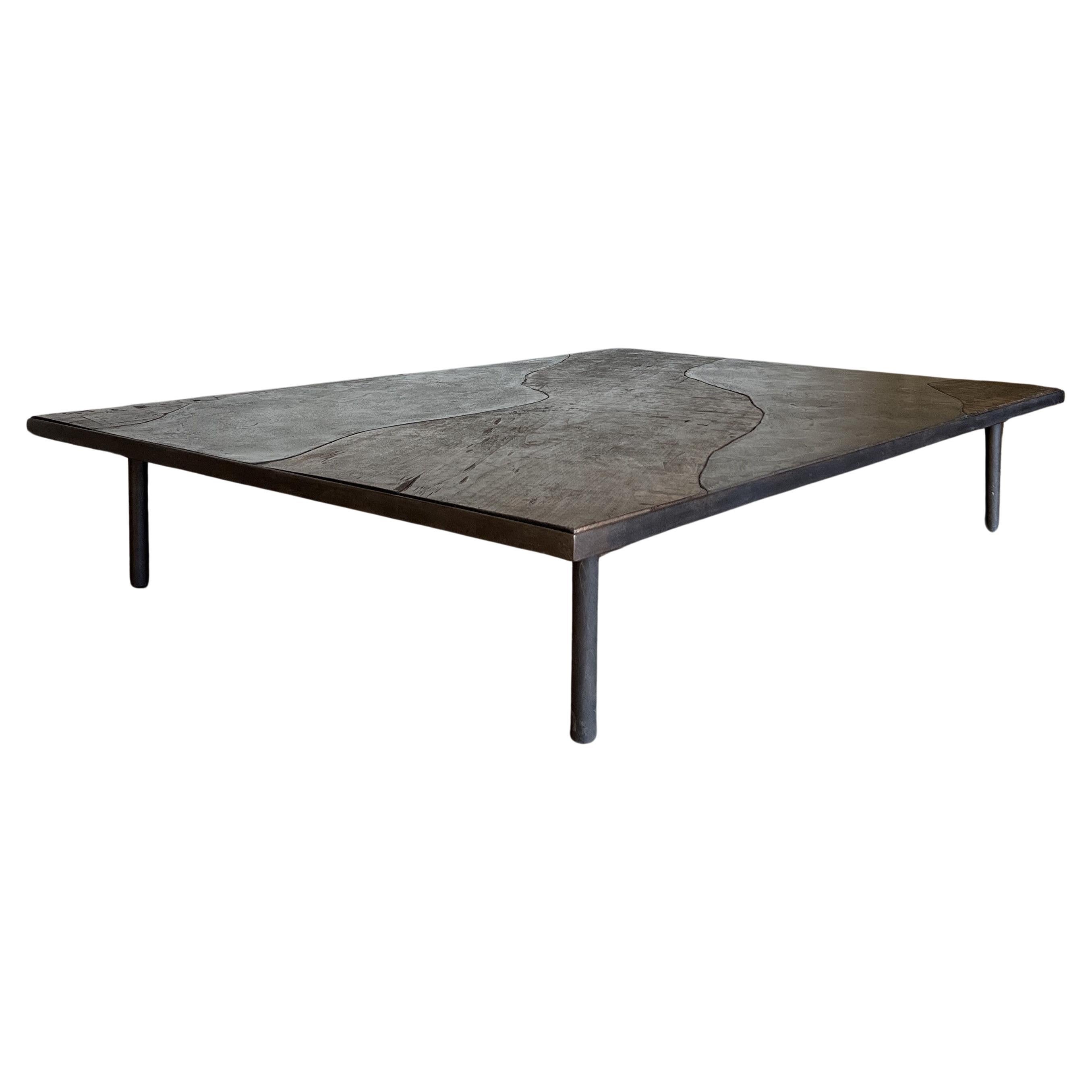 Luna Coffeetable with Reclaimed Walnut and Marbleplaster For Sale