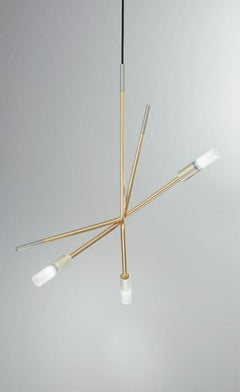 Luna Cosmo Chandelier in Satin Nickel & Reeded Borosilicate Glass by Aggiolight