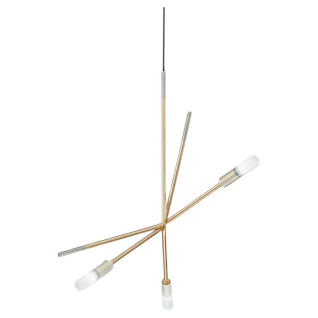 Luna Cosmo Chandelier in Satin Nickel & Reeded Borosilicate Glass by Aggiolight