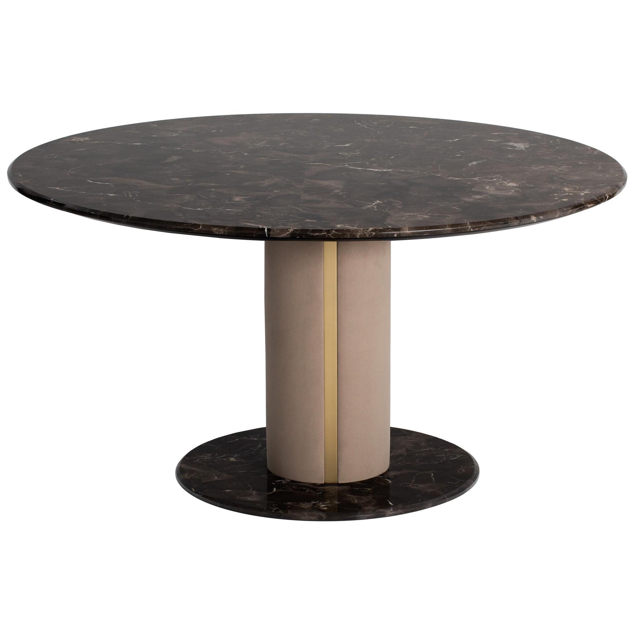 Luna Dining Table with Marble Top and Base and Brass Color Trimmings