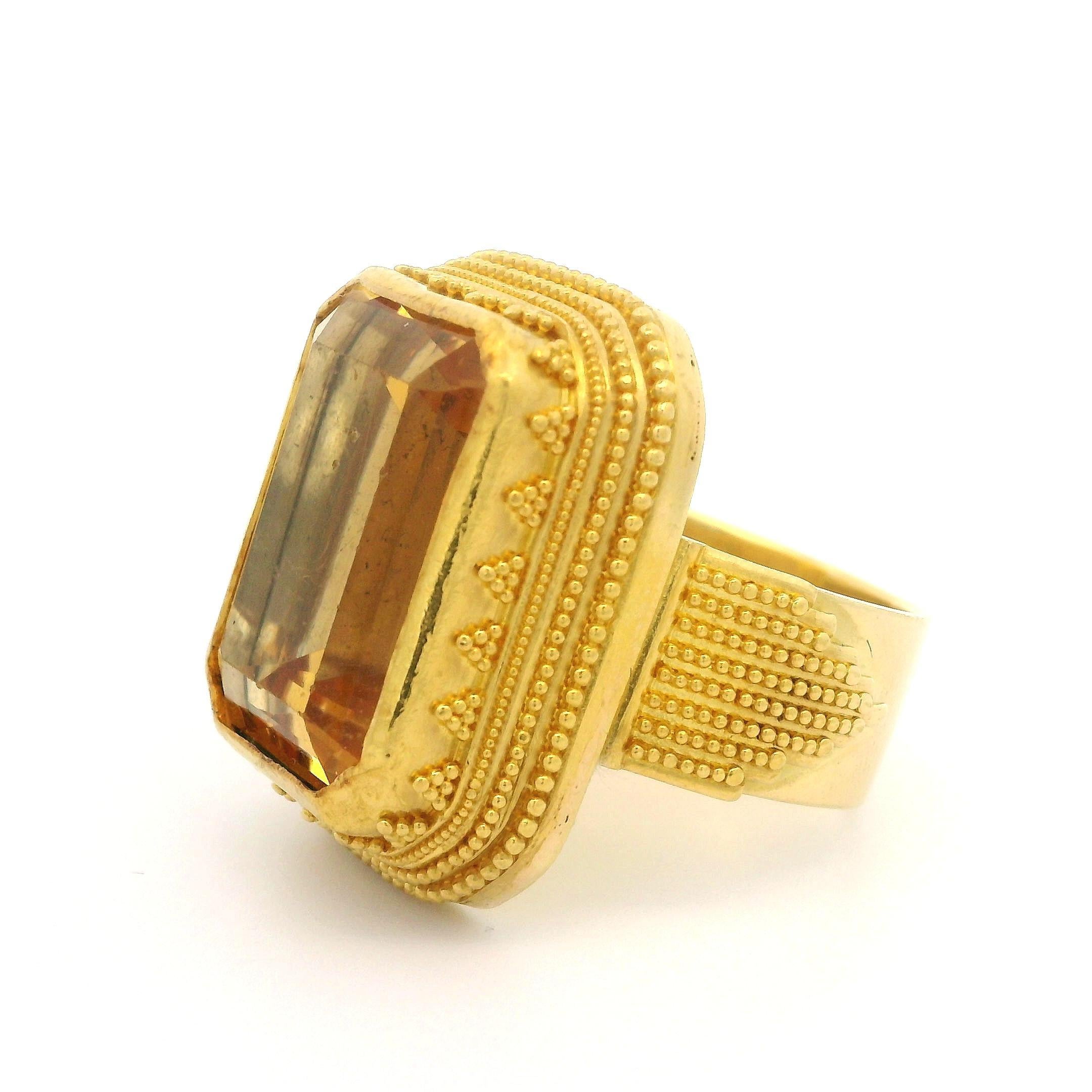 Luna Felix 22k Gold GIA 18ct Golden Yellow Topaz Etruscan Revival Style Ring 6