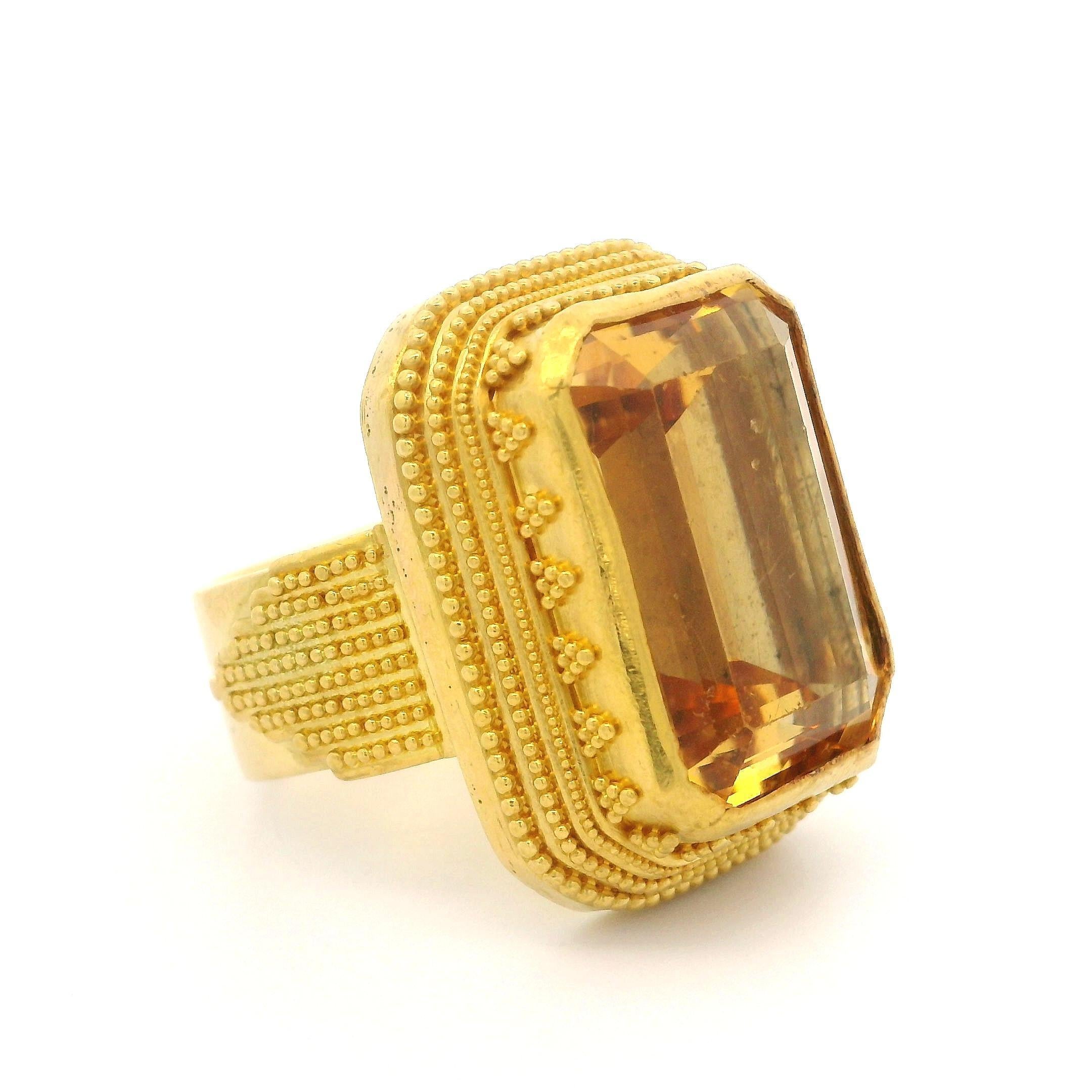 Luna Felix 22k Gold GIA 18ct Golden Yellow Topaz Etruscan Revival Style Ring 7