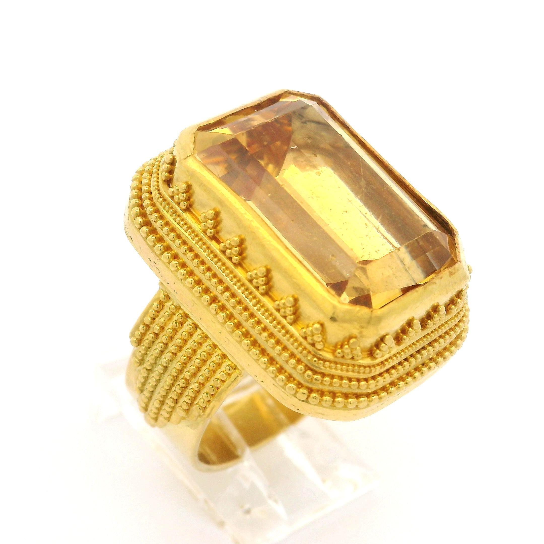 Luna Felix 22k Gold GIA 18ct Golden Yellow Topaz Etruscan Revival Style Ring 8