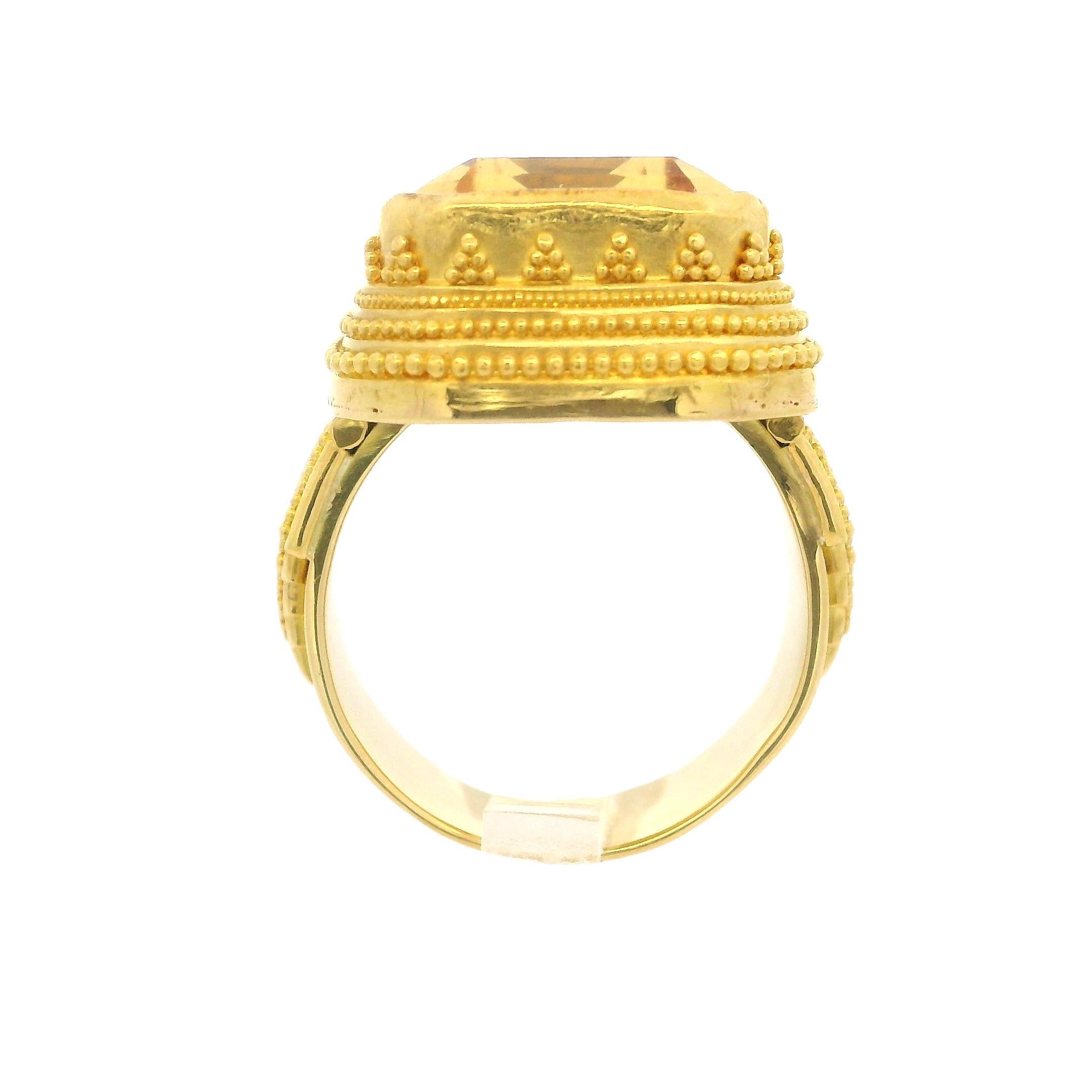 Octagon Cut Luna Felix 22k Gold GIA 18ct Golden Yellow Topaz Etruscan Revival Style Ring
