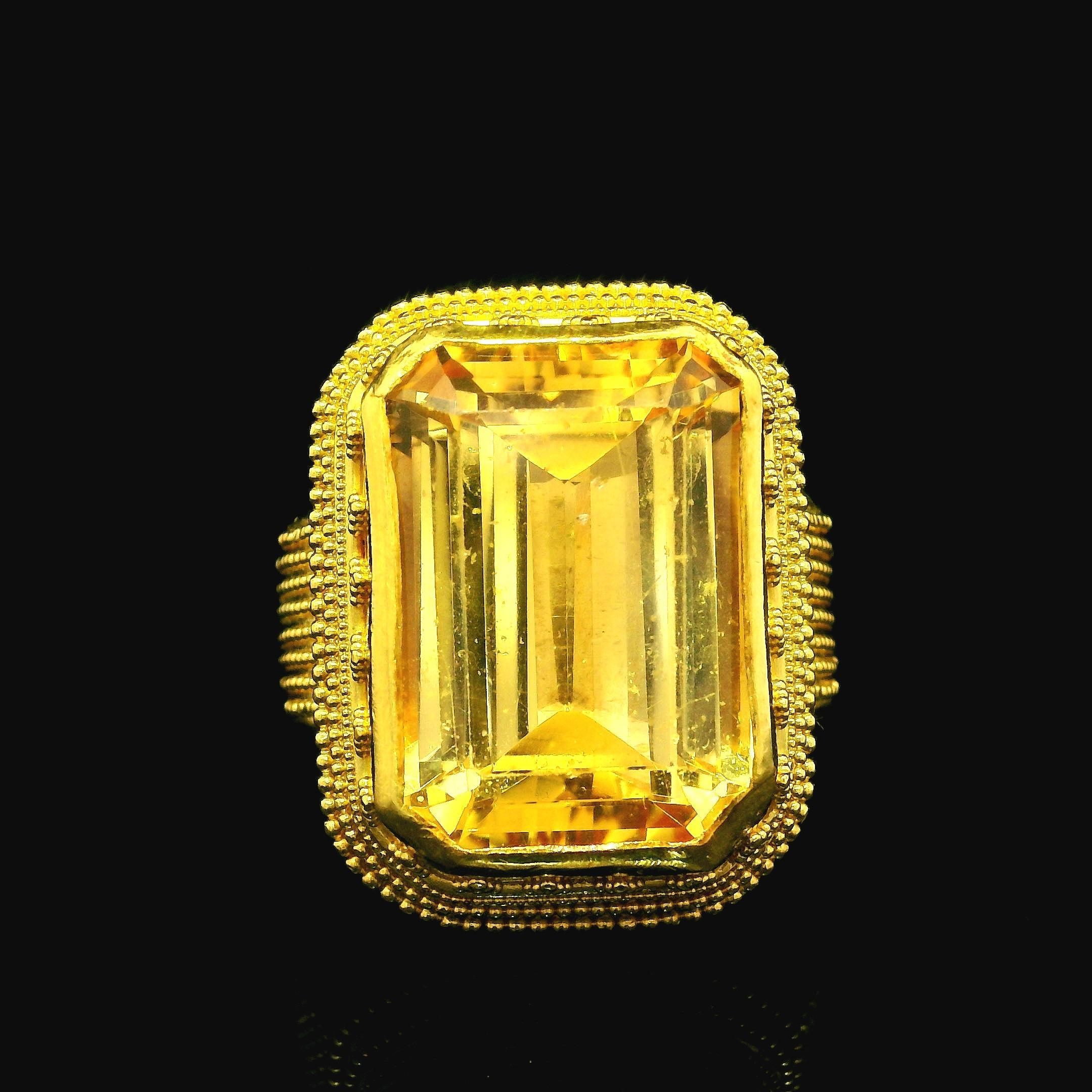 Luna Felix 22k Gold GIA 18ct Golden Yellow Topaz Etruscan Revival Style Ring In Good Condition In Montclair, NJ