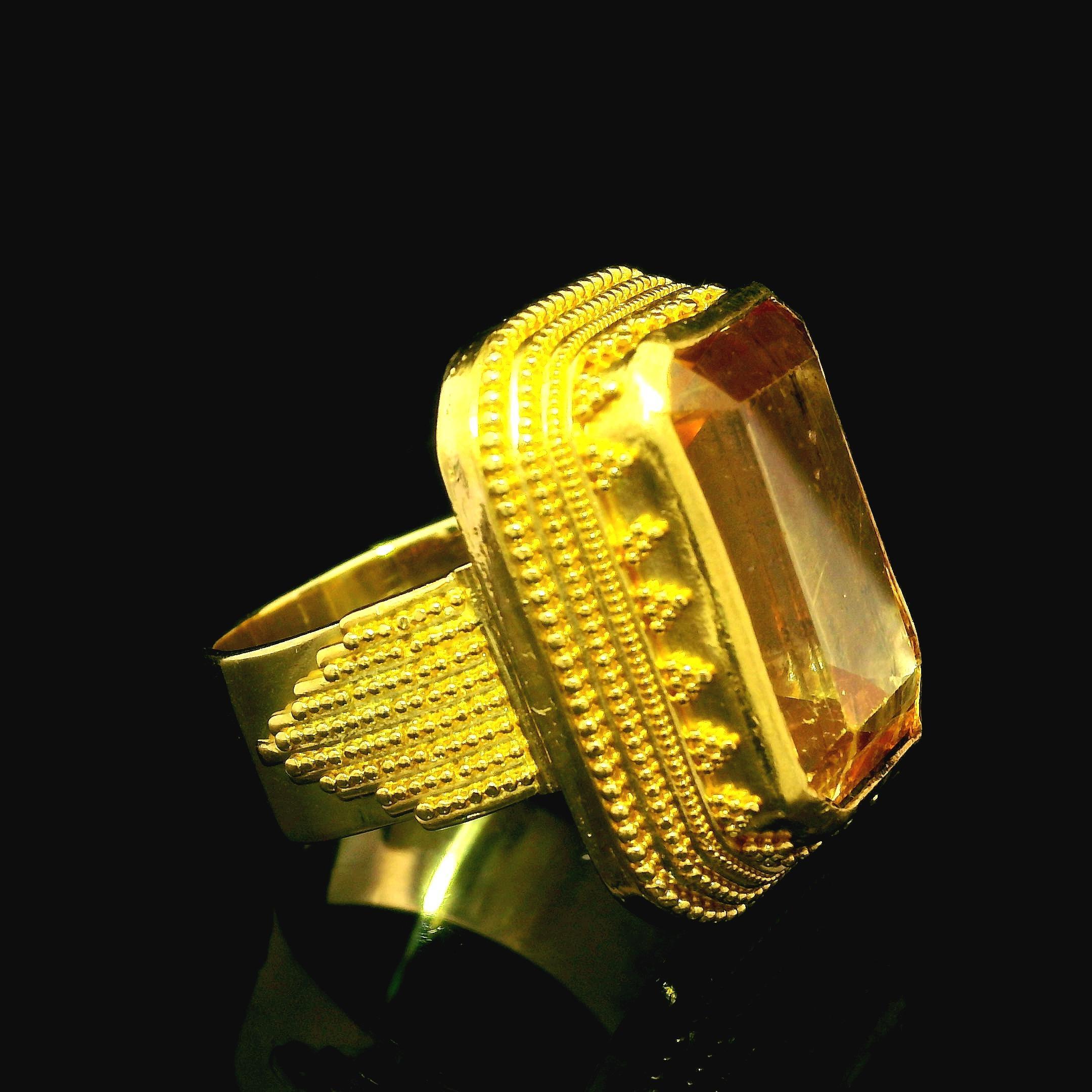 Women's Luna Felix 22k Gold GIA 18ct Golden Yellow Topaz Etruscan Revival Style Ring