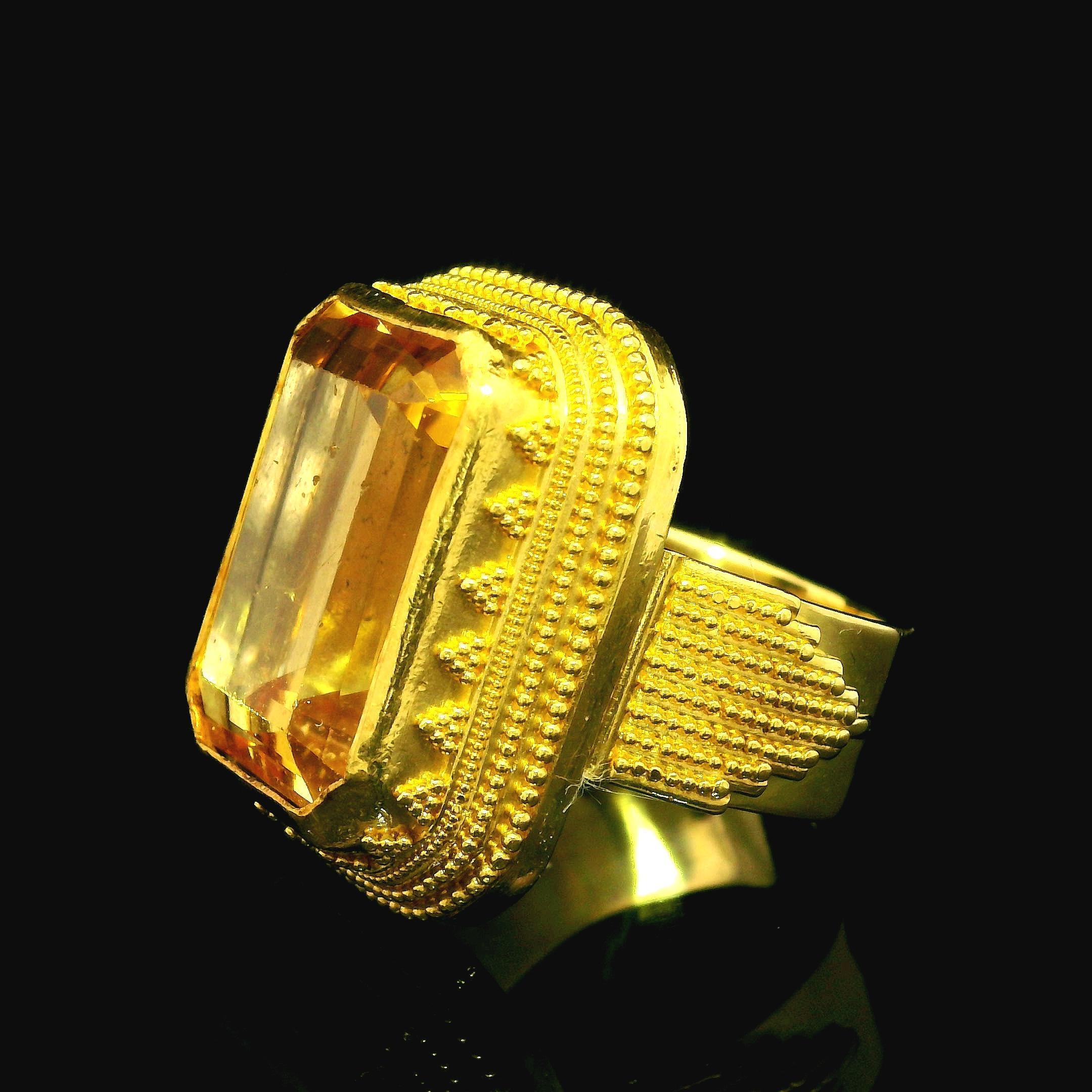Luna Felix 22k Gold GIA 18ct Golden Yellow Topaz Etruscan Revival Style Ring 1