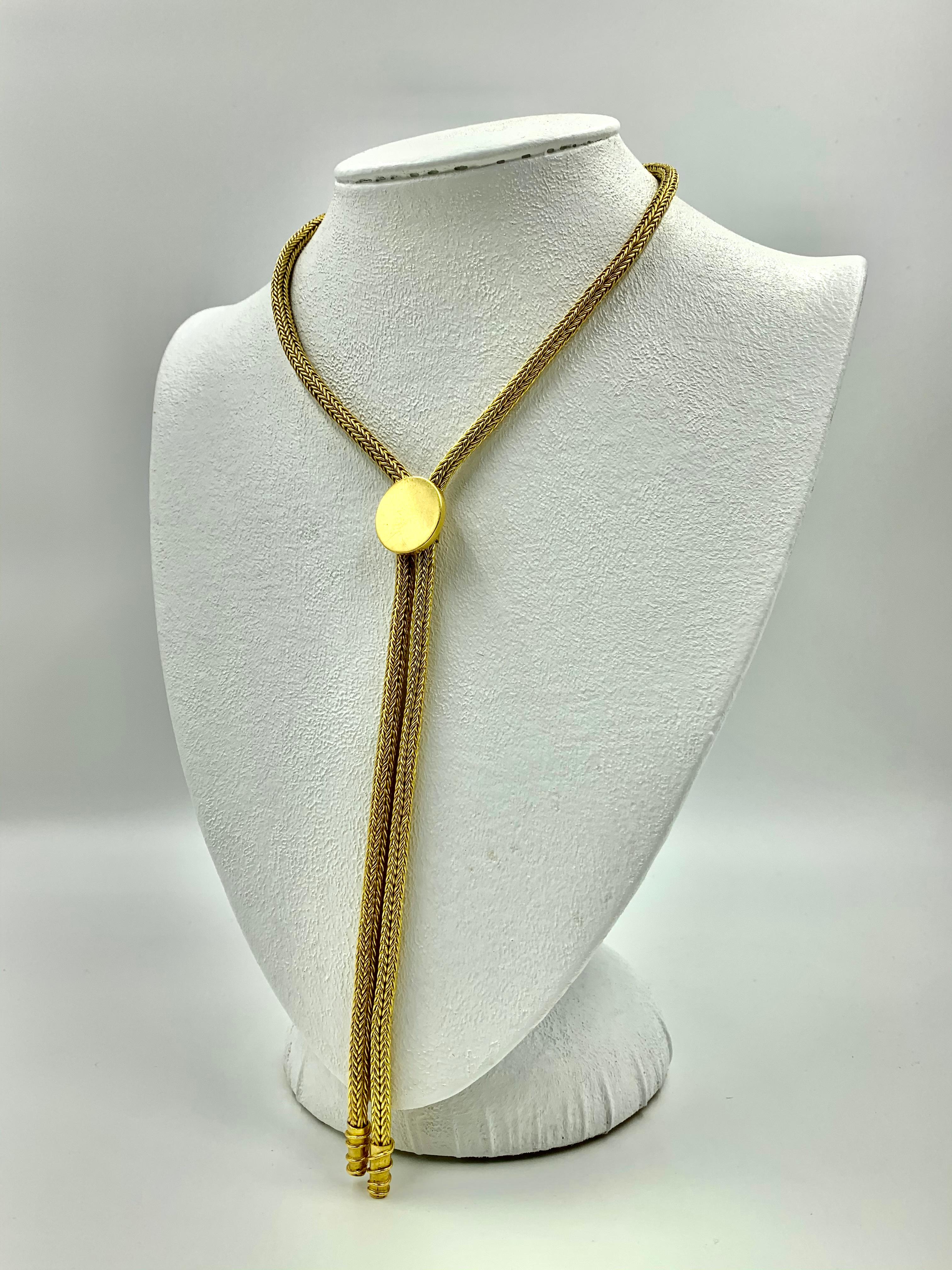 Rare Cowboy Core Vintage 22K Yellow Gold Bolo Tie Necklace by Luna Felix For Sale 1