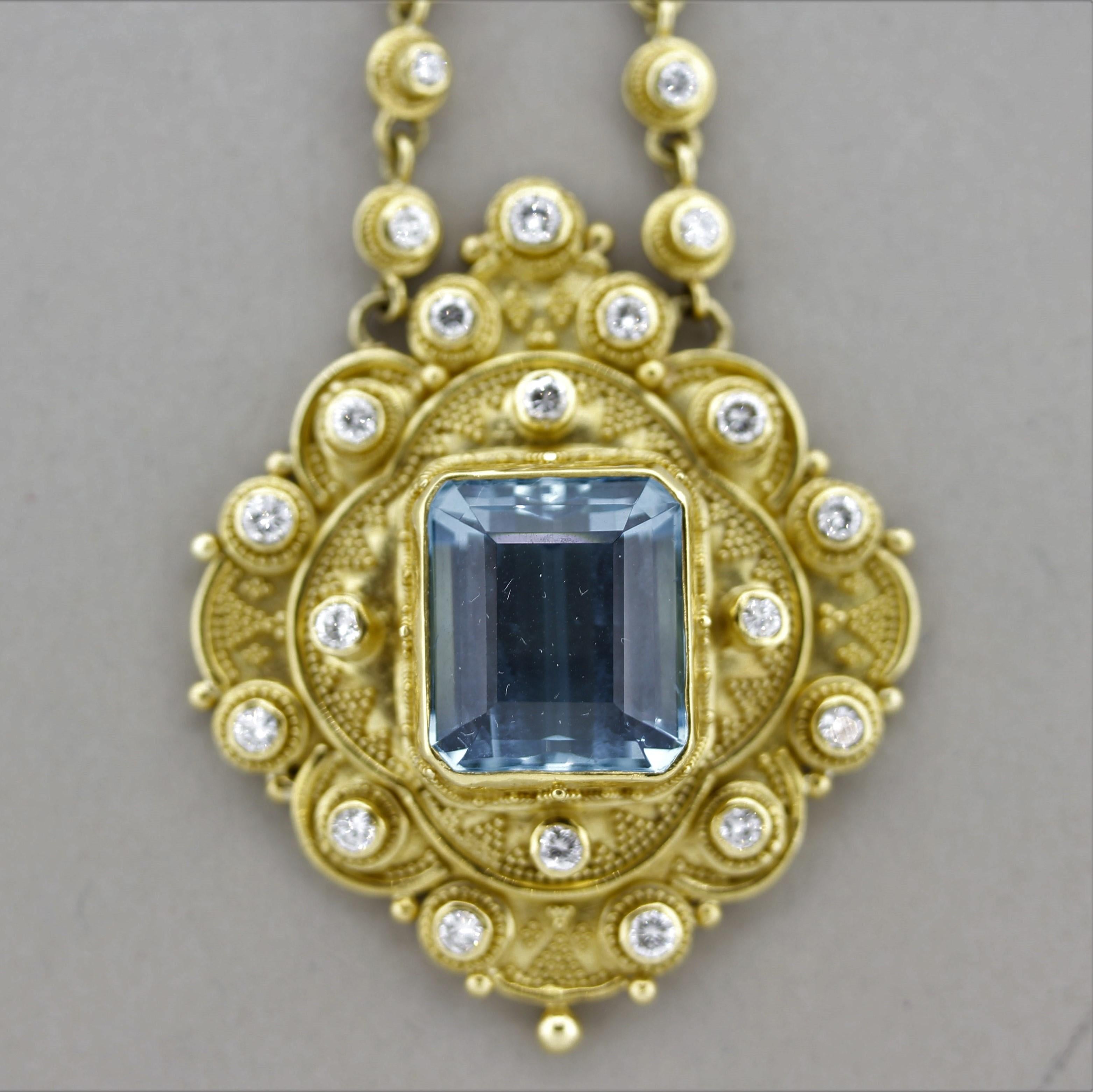 Luna Felix Aquamarin-Diamant-Gold-Anhänger (Gemischter Schliff) im Angebot