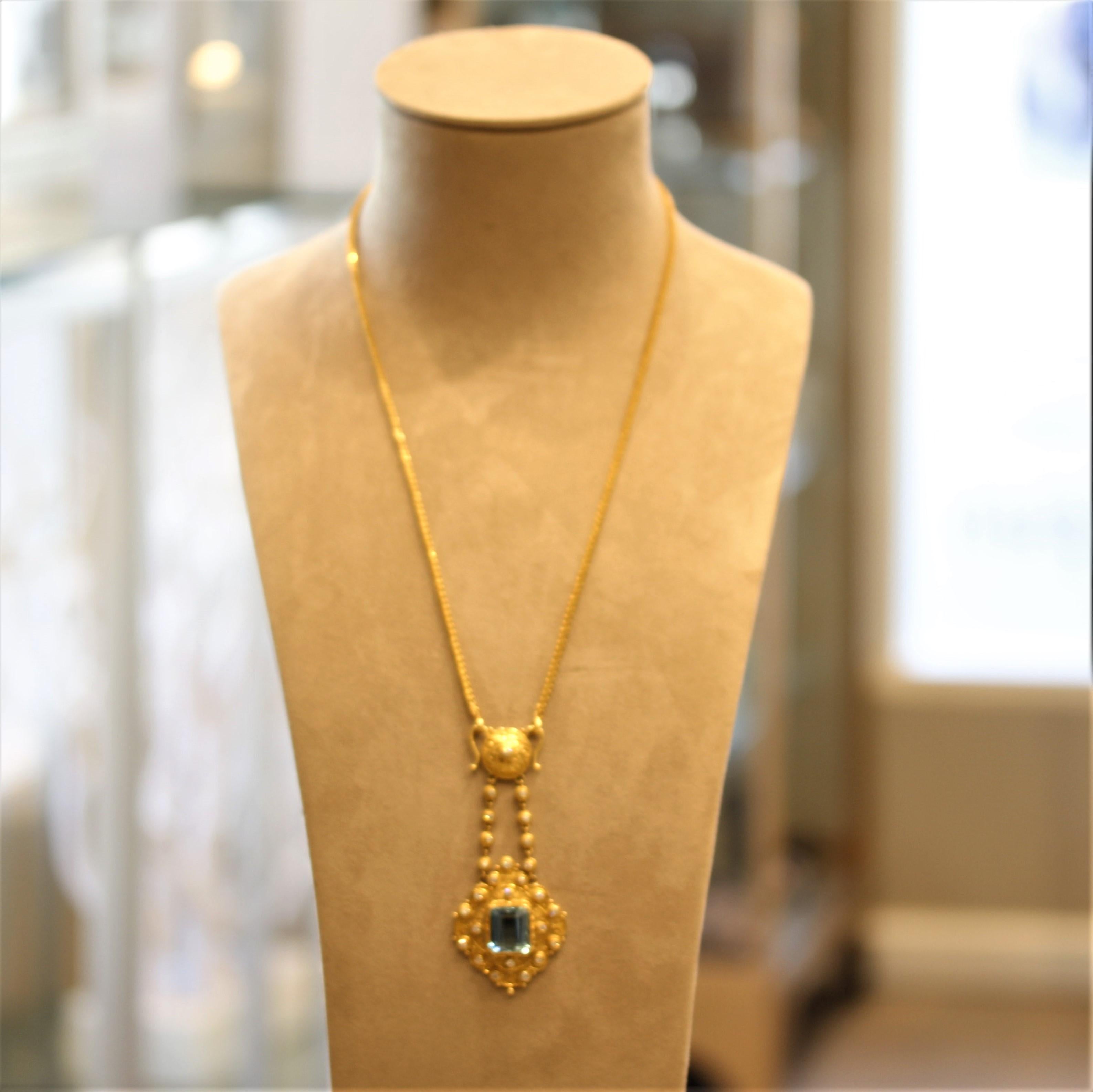 Luna Felix Aquamarine Diamond Gold Pendant In New Condition For Sale In Beverly Hills, CA