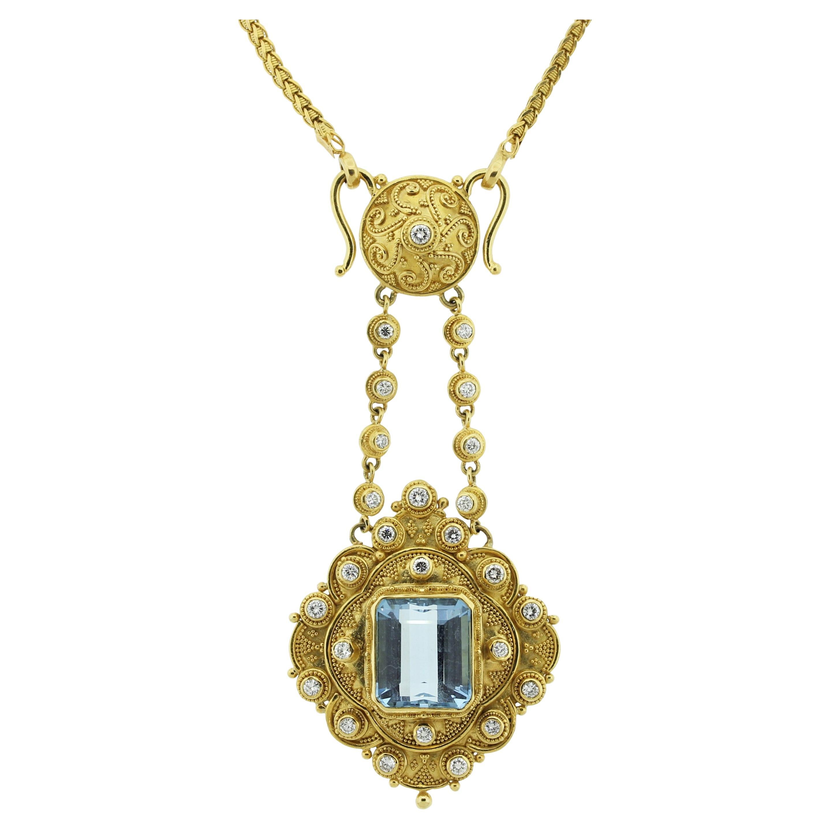 Luna Felix Aquamarine Diamond Gold Pendant For Sale