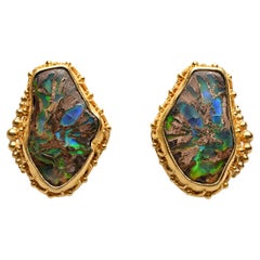 Luna Felix Gold and Conk Wood Opal Earrings