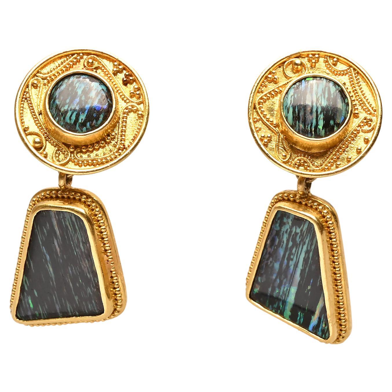 Luna Felix Gold and Conl Wood Opal Drope Earrings For Sale